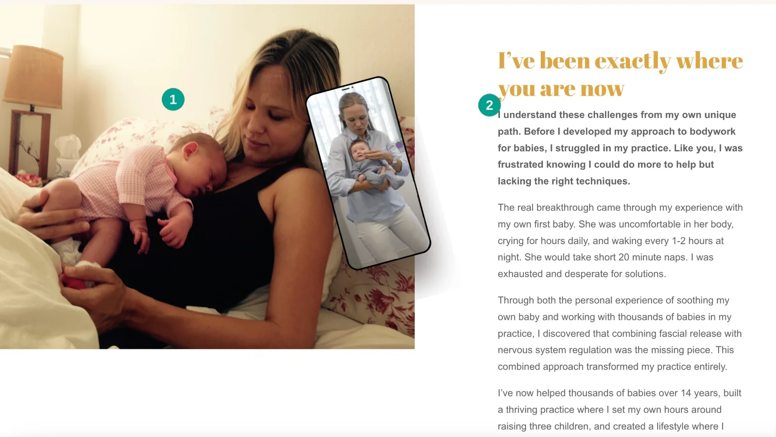 Bodywork for Babies teacher holding a baby beside her personal practitioner story