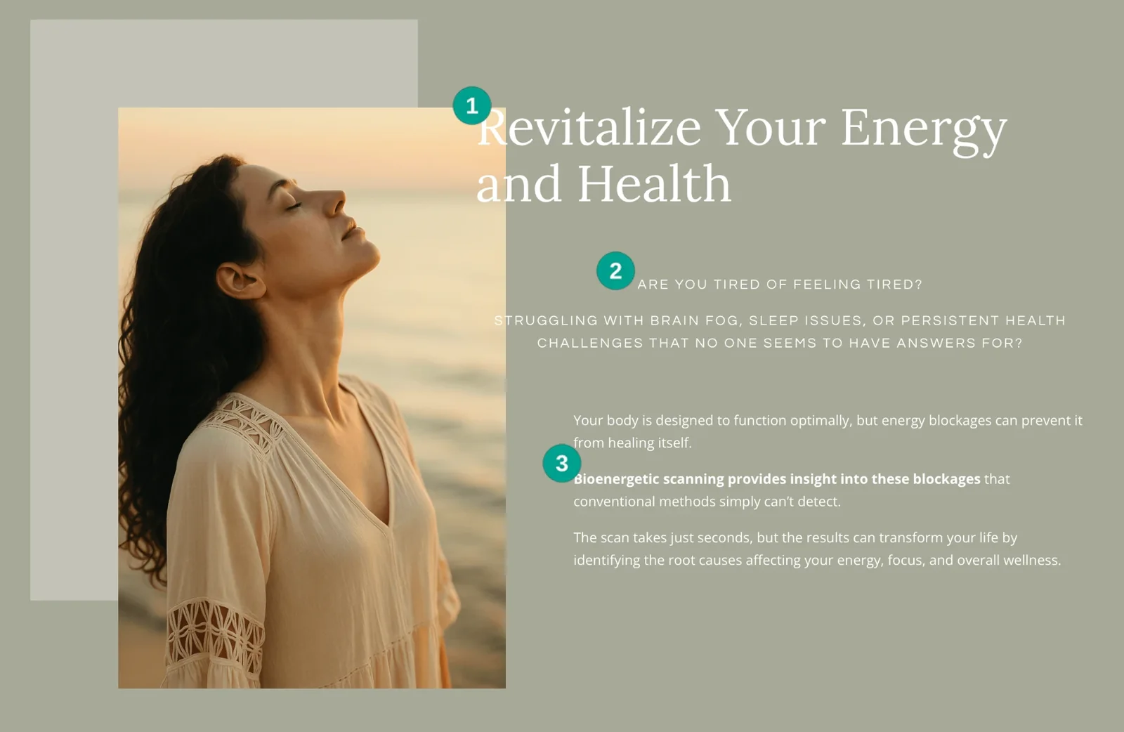 Bioenergetics section about low energy with three numbered callouts