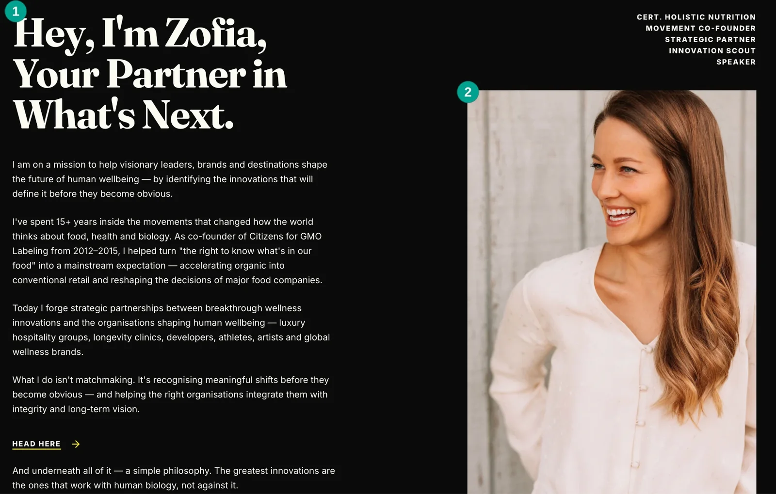 Zofia Hausman story section with biography, credentials, and portrait