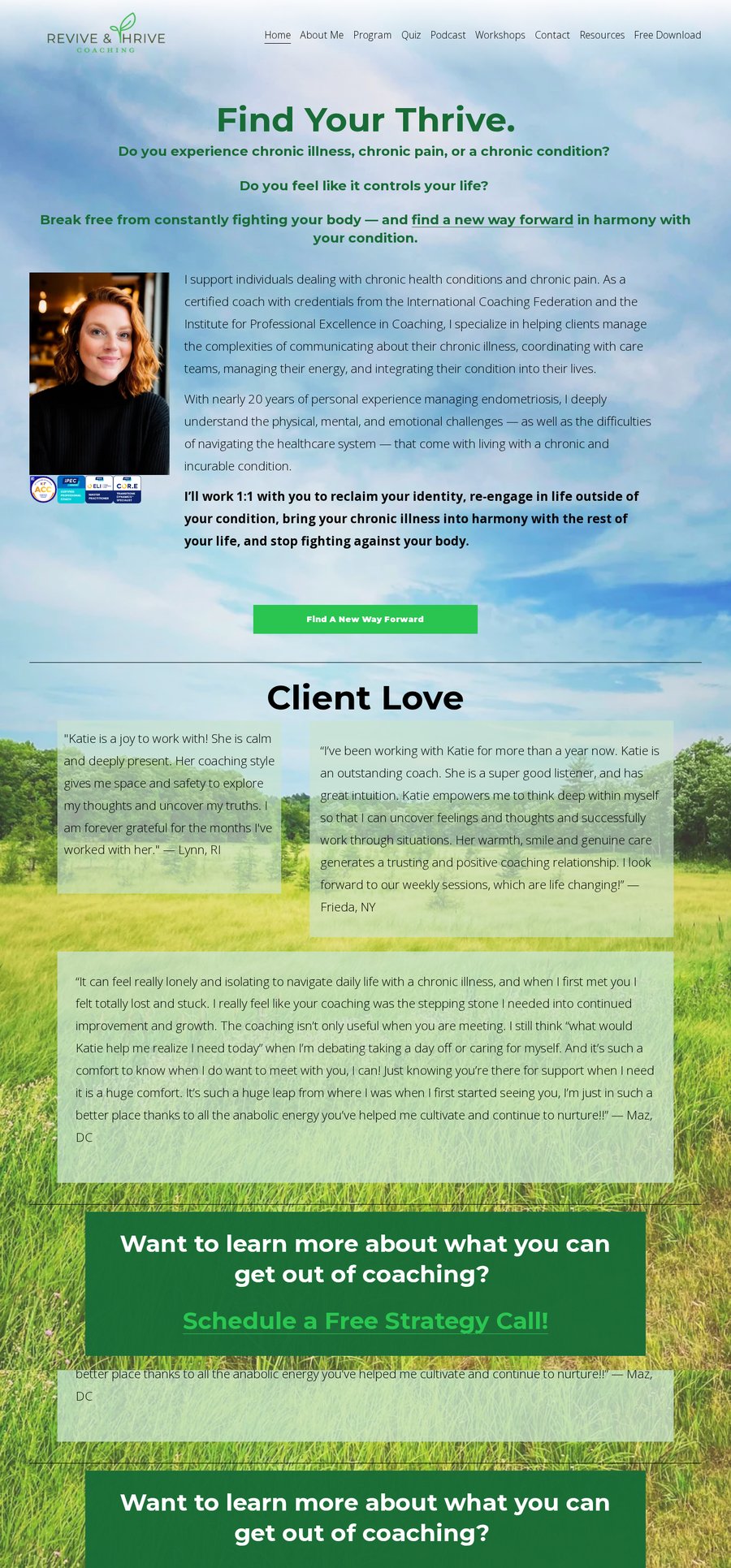 Full Revive & Thrive website before the redesign