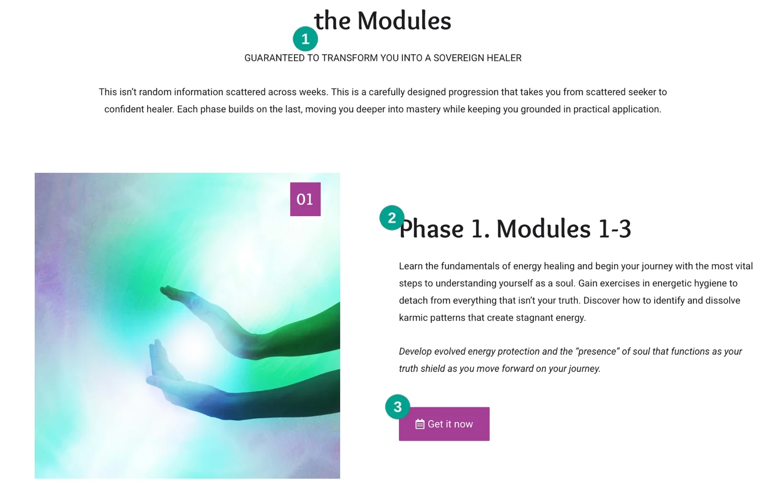 Soul Retrieval Series modules with three numbered callouts