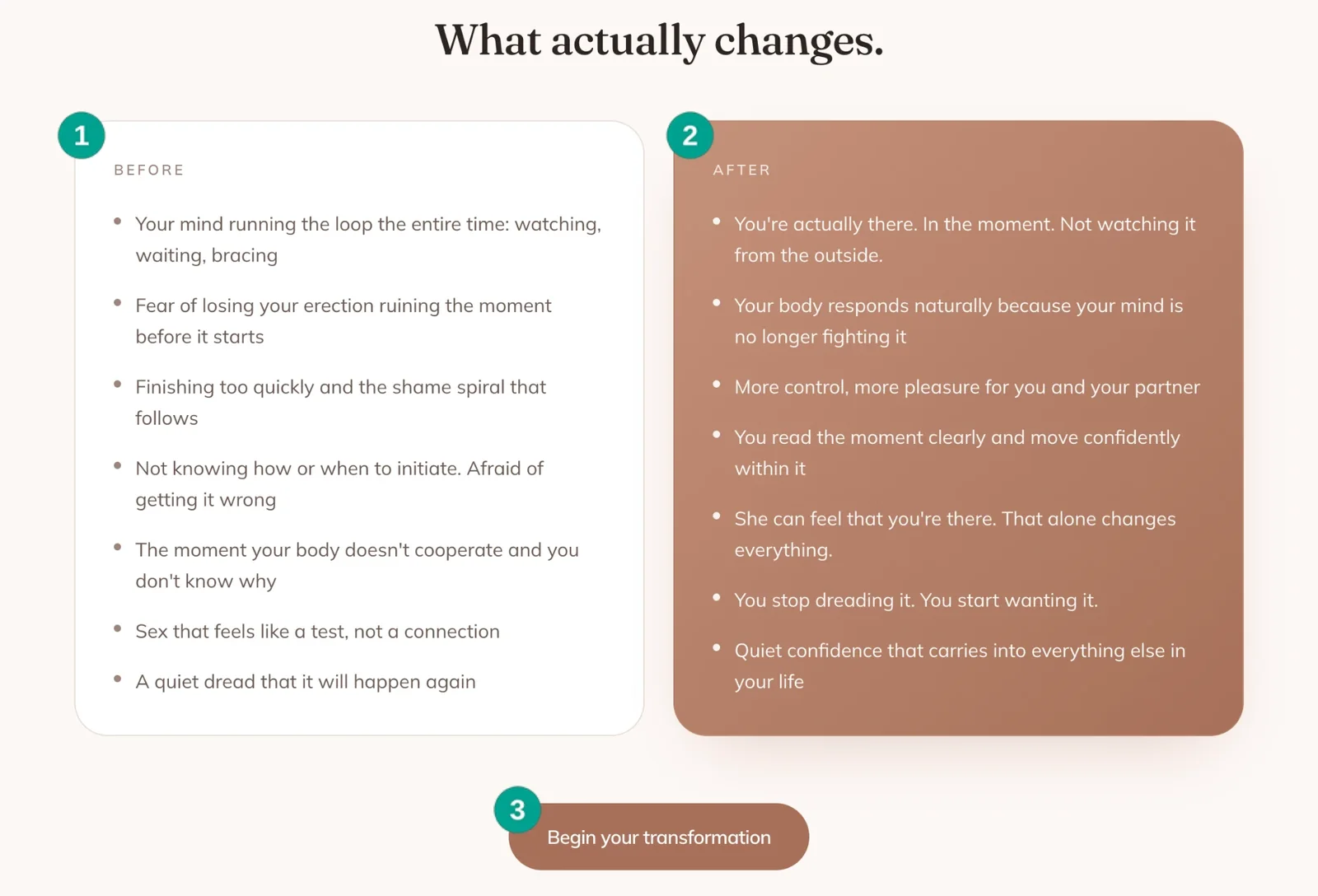 Joy Rigel before-and-after comparison showing what changes through the coaching