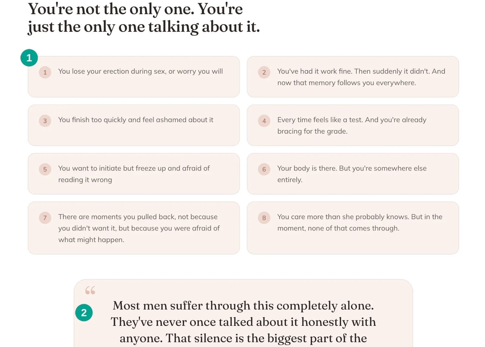 Joy Rigel section listing common intimacy concerns and reassuring visitors that they are not alone